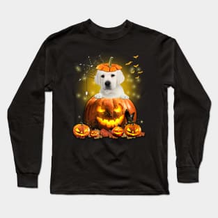 White Labrador Spooky Halloween Pumpkin Dog Head Long Sleeve T-Shirt